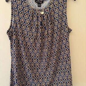 By Design Nordstrom Sleeveless Blouse L Blue Orange Geometric Pattern